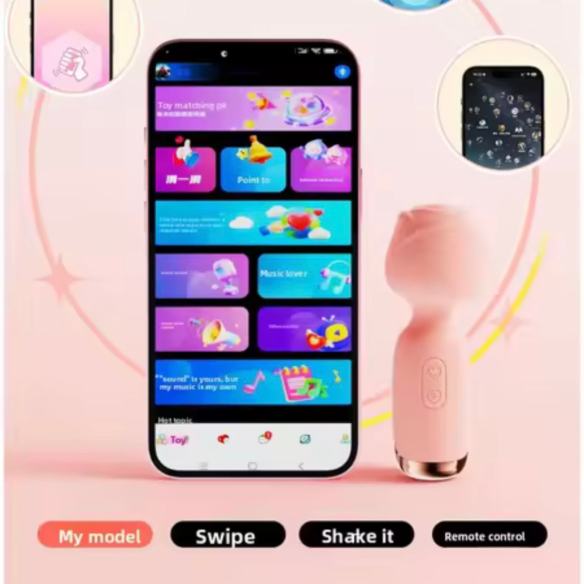 Rose AV Stick Clitoral Stimulation Mini Vibrator Etonation Flexible Rotation Mini Body G-spot Sex Pleasure Heating Wand Sex Toys
